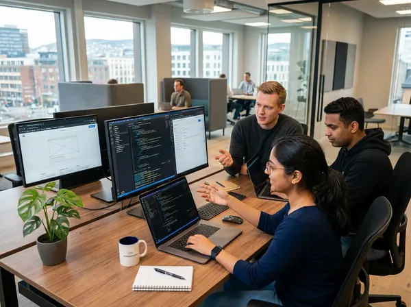 Illustrasjon av moderne webarkitektur med React, Next.js og Python