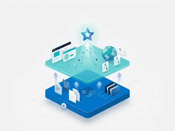 Illustrasjon av kunnskapsbase med interne prosedyrer og offentlige fagkilder i SharePoint